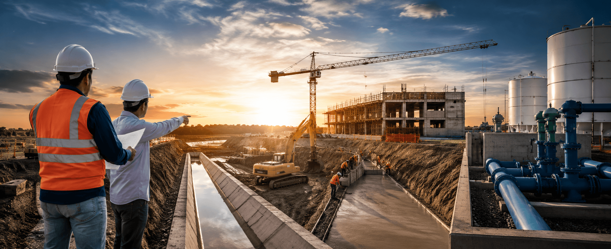 Proyecto de ingeniería y construcción con infraestructura hidráulica
