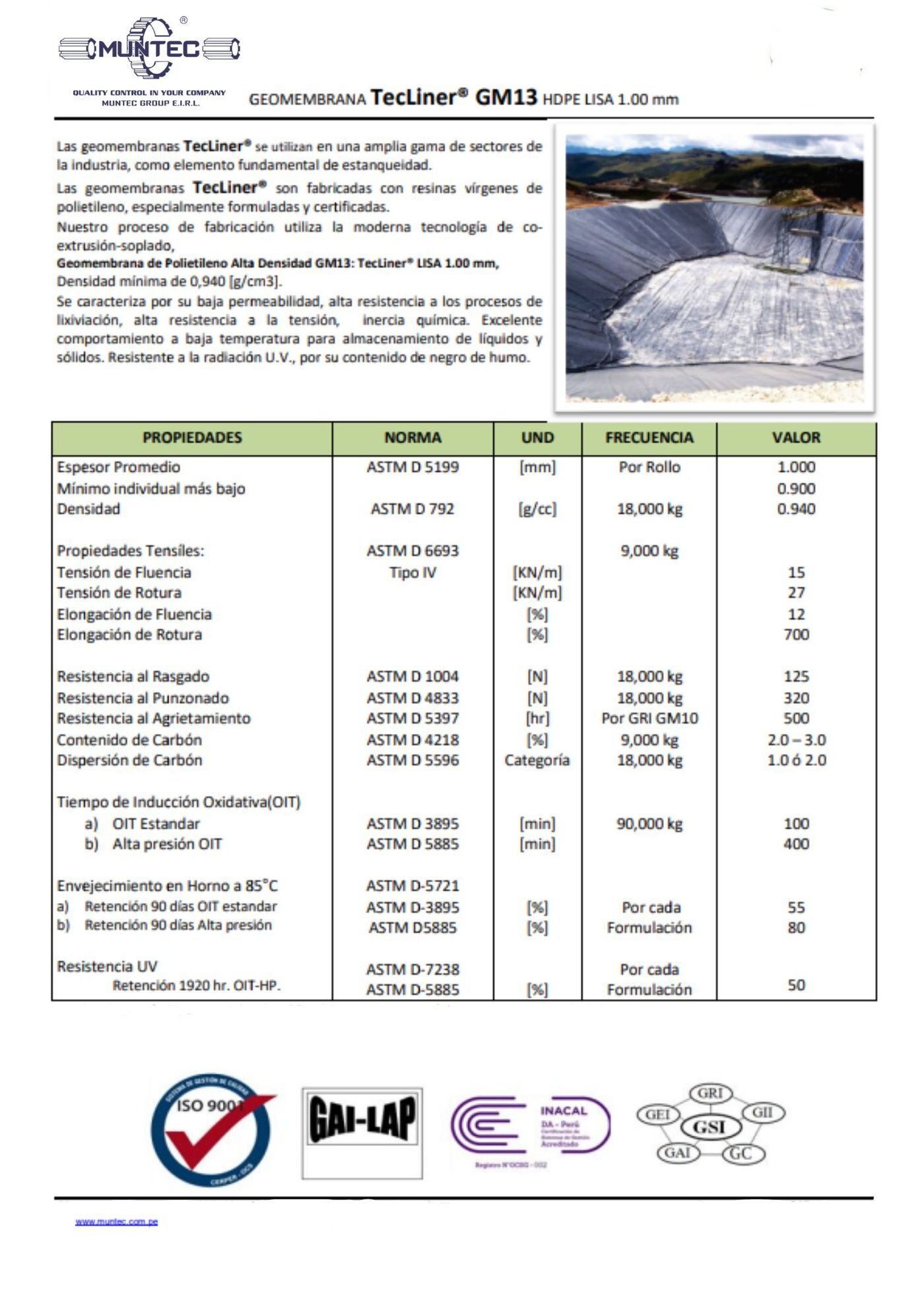 Ficha tecnica geomembrana HDPE 1.0 mm